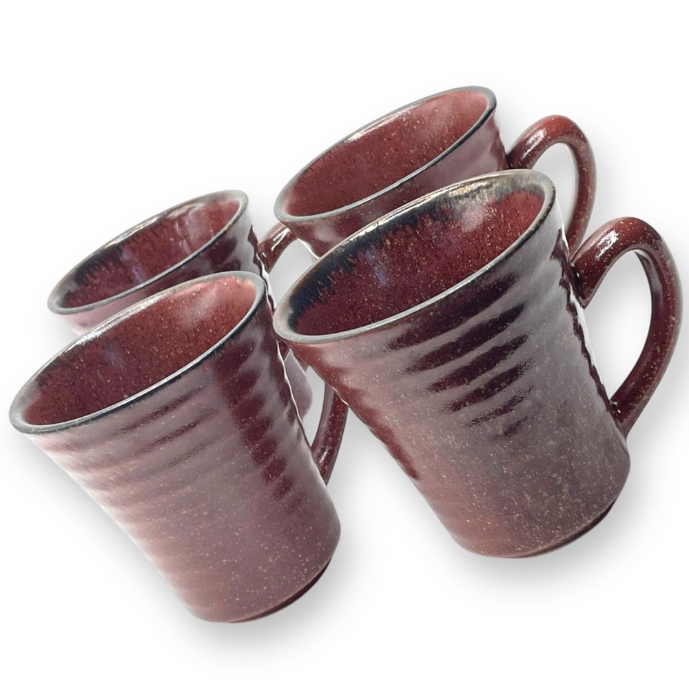 Sango Set of 4 Comet Sienna No. 4637 Ribbed Coffee Tea Mugs 4" High